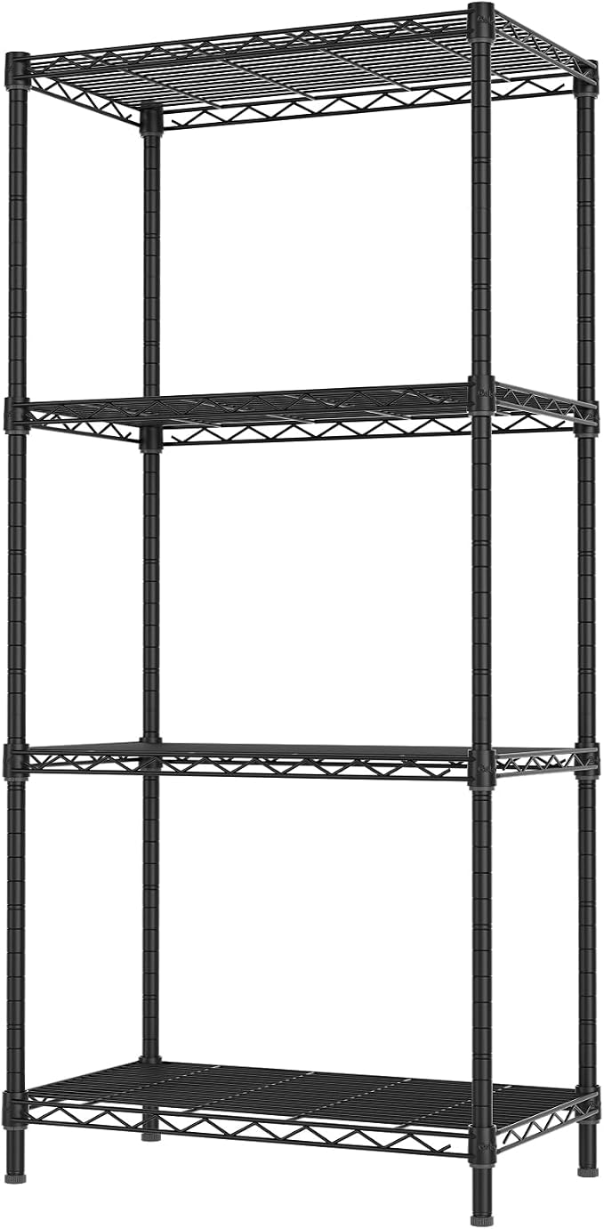 Golpart 4 Tier Adjustable Storage Shelves,Heavy Duty Metal Utility Shelf 600LBS Capacity,Wire Shelving Unit Organizer Rack for Home Kitchen Office BathroomM Pantry Room 12" D x 22" W x 44" H Black