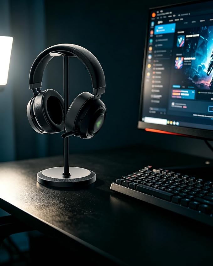Headphone Stand, Desktop Headset Holder, Black | Earphone Stand, Gaming Headphone Hanger, Enlarged Headrest Heavy Base, Office Desk Accessories for All Headphones Size