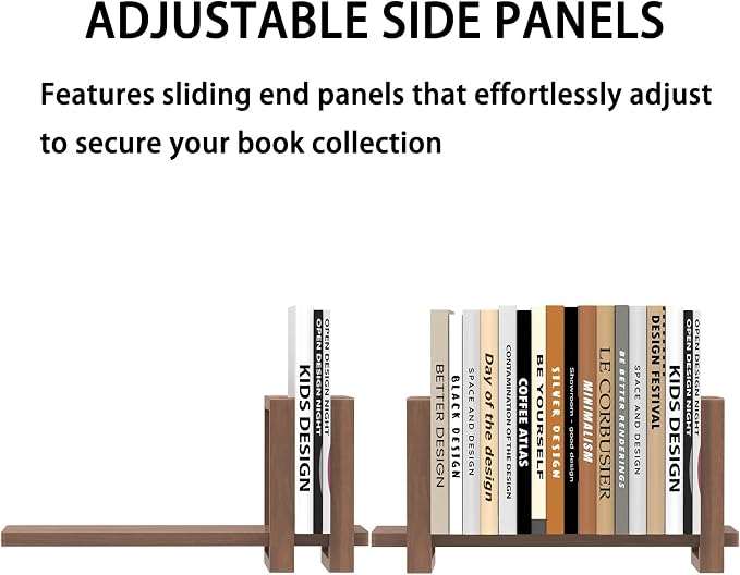 Adjustable Desktop Bookshelf Wooden Desk Book Holder Organizer Tabletop Bookshelf Mini Book Shelf Magazine Files Letters Storage Racks for Home Office Supplies, Great for Small Space (Walnut Brown)