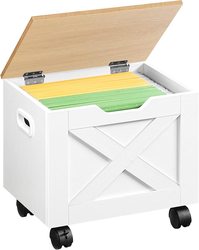 MAHANCRIS Rolling Filing Cabinet, Small File Cabinet Under Desk with Single Drawer, Hanging File Organizer for A4/Letter-Size Documents, Organizer Box, for Home Office, White and Natural FCBN4001