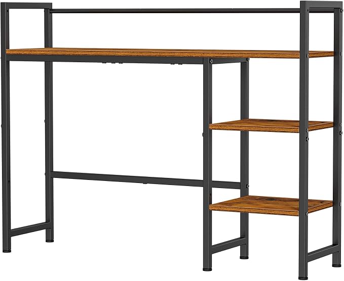 Snughome Desk Shelf, 38.6" Desktop Organizer Shelf, Desk Hutch for Computer Monitor, 4 Tier Desk Display Rack, Wood Desktop Bookshelf Storage Rack for Home Office Dorm, Rustic Brown | Desktop Organizer Shelf