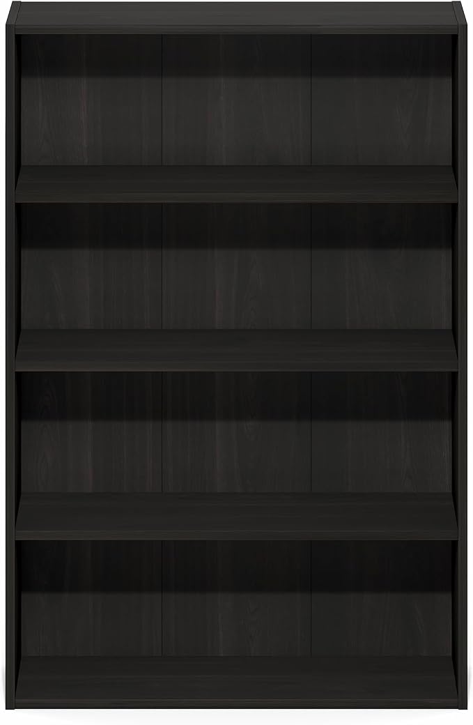 Furinno Basic Book Shelf, 4-Tier Bookcase with Open Shelf, Bookshelf, Cube Storage Organizer, 6 x 24 x 35, for Living Room, Bedroom, Home Office, Espresso