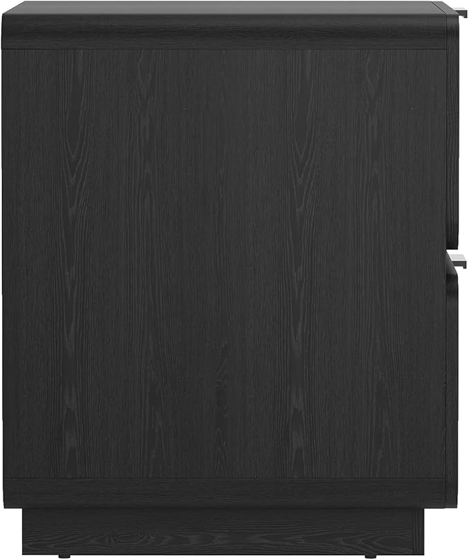 Manhattan Comfort Chrystie Fluted Nightstand 26" Bedside Table with 2 Full Extension Drawers, Rounded Corners, Wood Grain Finish, and Metal Handle Side End Table for Bedroom or Living Room in Black