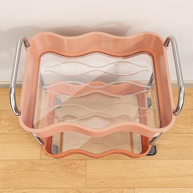 2 Tier Utility Rolling Cart with Wheels Under Desk Storage Cart Organizer with Handle for Home Kitchen Bathroom Office Organization Pink