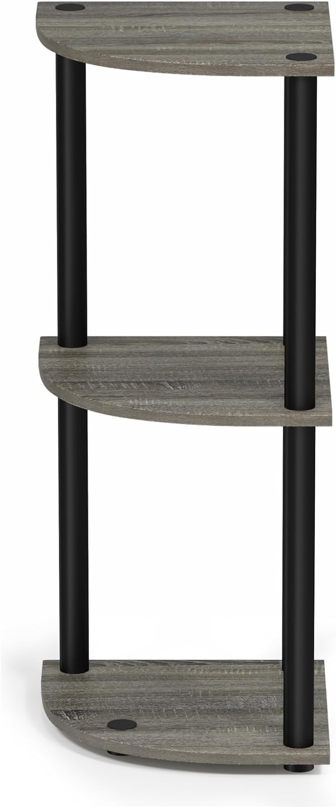 Furinno Turn-N-Tube Toolless Assembly 3-Tier Corner Shelf, Grey Corner Book Shelf, Open Shelves Bookshelf, for Organization and Storage, Living Room, Home Office, Bedroom, Grey Oak