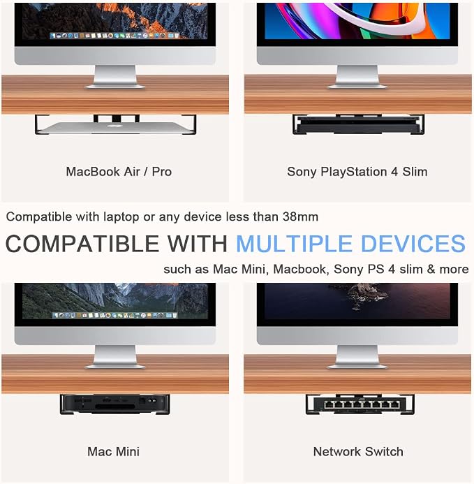 IFCASE Under Desk Laptop Mount with Adhesive & Screw in, Hard Aluminum Under Desk Shelf Holder for Laptop, Mac mini, MacBook, Keyboard with Anti-Scratch Silicone (Black)