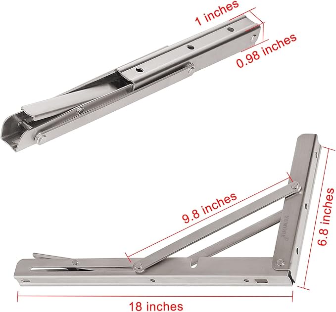 YUMORE Folding Shelf Bracket 18",Heavy Duty Stainless Steel Collapsible Shelf-Bracket Max Load 330lbs Wall Mounted Table Support Hinge for Space-Saving DIY Work Bench with Install Screws, Pack of 2