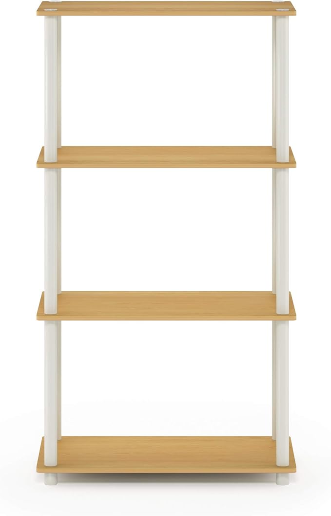 Furinno (99557BE/WH) Turn-N-Tube 4-Tier Multipurpose Shelf Display Rack - Beech/White