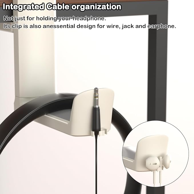 Headphone Hook - Adjustable Clamp-on Headphone Holder, Under Desk Gaming Headset Holder Mount Hook with Rotating Clamp (White_2 Pack)