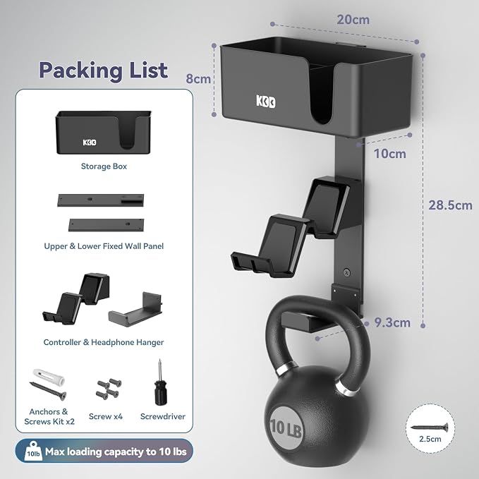 KDD 4-in-1 Wall Mount Controller Holder - Dual Game Controller and Headphone Hanger with Anti-Slip Pads for Xbox ONE/X Series/PS5/PS4 - Detachable Desk Storage for Media Remote, Phone and Speaker
