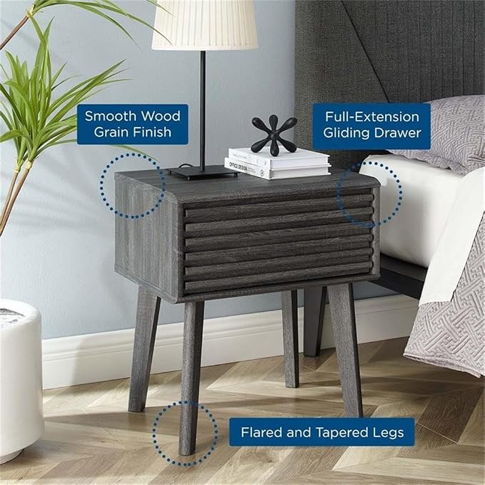 Modway Render Mid-Century Modern End Table or Nightstand in Charcoal, 15 x 19 x 21.5