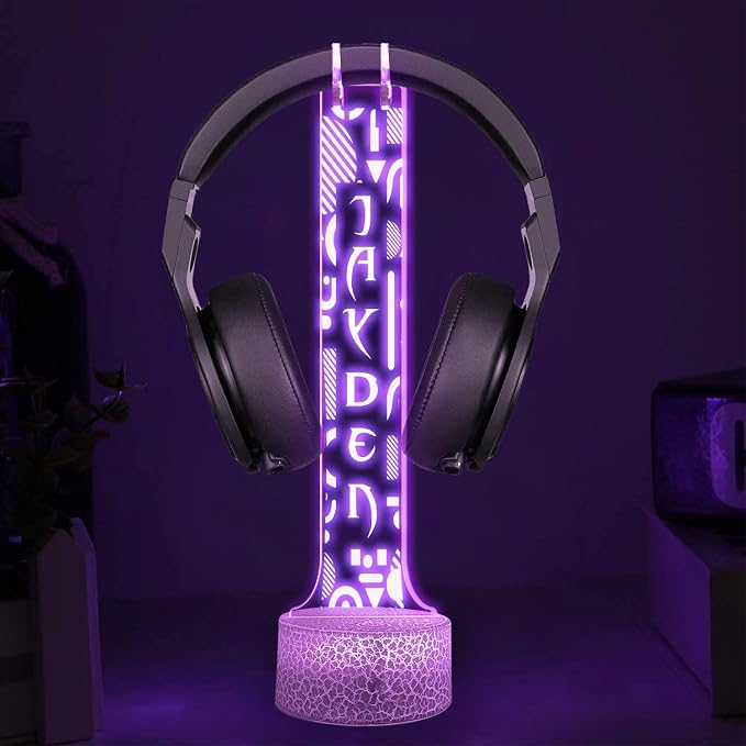 Custom Gamer Headphone Holder with RGB LED Lights, Personalized Name Headset Stand, Valentine Gift for Boyfriend Girlfriend, Gift for Him Her, Game Room Decoration