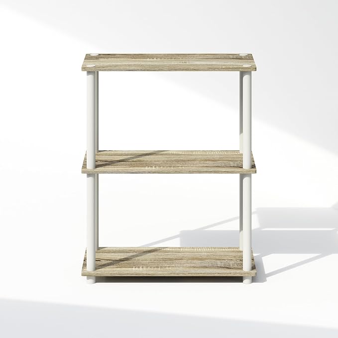 Furinno Turn-N-Tube Book Shelf, 3-Tier Bookshelf, Bookcase with Multipurpose Compact Display Rack, 11.6 x 23.6 x 29.6, for Living Room, Bedroom, Home Office, Sonoma Oak/White