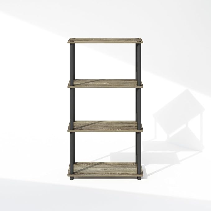 Furinno Turn-N-Tube Book Shelf, 4-Tier Bookshelf, Bookcase with Multipurpose Compact Display Rack, 11.6 x 23.6 x 43.2, for Living Room, Bedroom, Home Office, French Oak/Black
