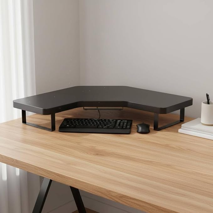 Desktop Computer Stand Screen Riser Desk Organizer L-Shaped Shelf With Underneath Storage For Posture Correction Suitable for Workstation Home Study , Wood Color , M