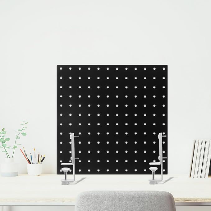 NUOBESTY T-Shaped Tabletop Pegboard Holder Clamp-on Desk Edge Bracket for Stable Pegboard Fixing No Drill Installation Metal Support for Workstation Organization