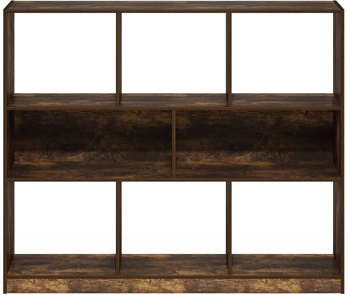 Furinno DALY Book Shelf, 8-Cube Bookshelf, Horizontal Cube Storage Organizer Bookcase, 10.9 x 47.2 x 39.4, for Living Room, Bedroom, Home Office, Amber Pine