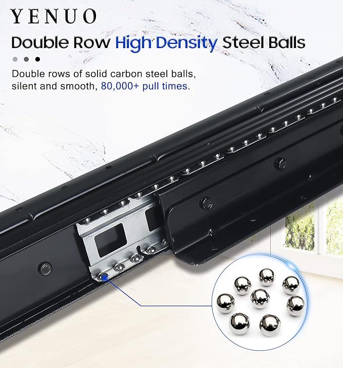 YENUO Undermount Heavy Duty Drawer Slides Full Extension Bottom Mounted 16 24 32 40 Inch Hidden Under Ball Bearing Metal Rails Track Guide Glide Runners 200 Lb 1 Pair (Bottom Mounted, 40 Inch(1000mm))