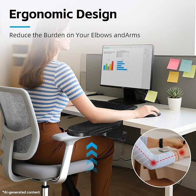 CABTE Ergonomics Desk Extender Tray, Table Mount Arm Wrist Rest Shelf, 180° Swivel Elbow Arm Support, Computer Desk Extender Tray for Home and Office (Black - Rotating)