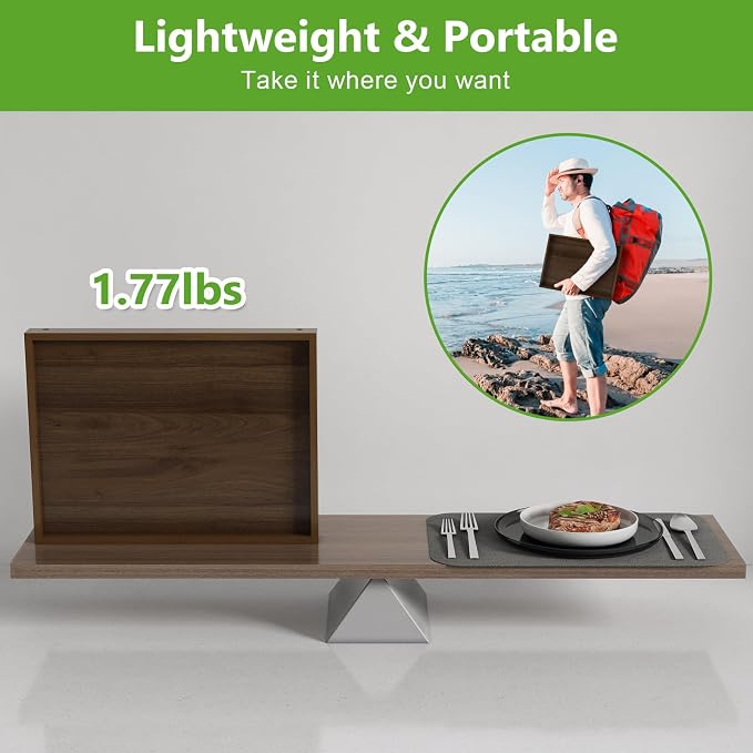 Artmalle Bed Tray Table Folding Legs with Handles Groove Breakfast Food Tray for Sofa, Bed, Eating, Drawing, Platters Serving Lap Desk Snack Trays (Brown Medium) 4 Pack