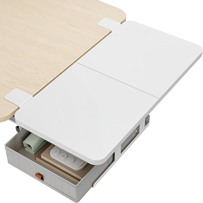 PEGZONE Desk Extender Tray, 24" x 12" Clamp On Desk Shelf, Desk Extension with Storage Drawer, Table Desk Arm Rest, Clamp On Keyboard Tray for Office and Home, Workstation Organizer, Medium, White