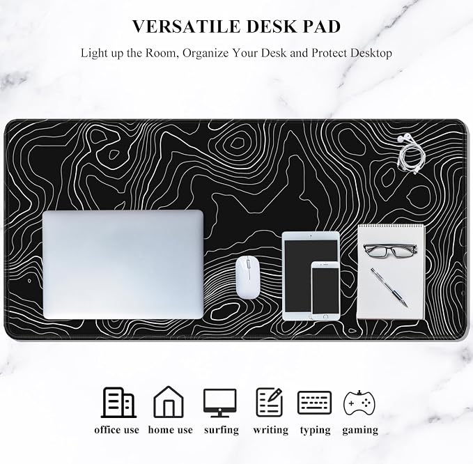 Auhoahsil Large Mouse Pad, XXL Desk Pad, Extened 35" x 15", Non-Slip Rubber Base, Stitched Edges, Superior Surface, Waterproof Keyboard Mat, Large Mousepad for Gamer, Office & Home, Black Contour