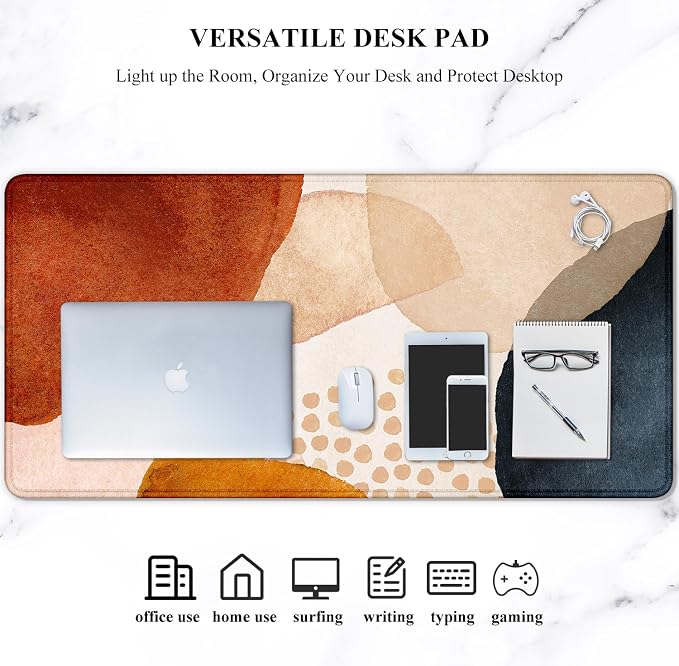 Auhoahsil Large Mouse Pad, XXL Desk Pad, Extened 35" x 15", Non-Slip Rubber Base, Stitched Edges, Superior Surface, Waterproof Keyboard Mat, Large Mousepad for Gamer, Office & Home, Abstract Stone
