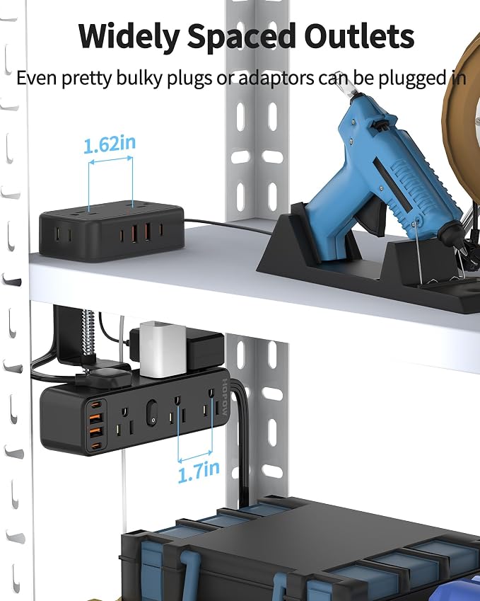 HOPOW Dual Layer Desk Clamp Power Strip with 13 AC Outlets 8 USB (4 USB C), Fit 2.75" Tabletop, Desktop Edge Mounted Surge Protector (1700J),10 Ft Extension Cord, Desk Outlet for Office Home, Black