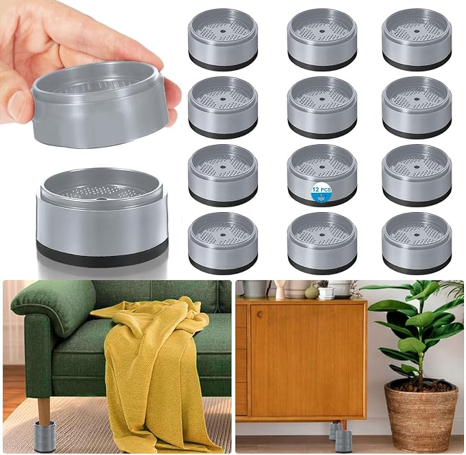 Bed Risers 1 inch, 2 inch, 3 inch, 4 inch Heavy Duty, Adjustable Furniture Riser for Table Desk Couch Sofa Chair Refrigerator Washing Machine, Stackable Bed Raisers Blocks (Grey 4 Pack, 1+1+1 inch)