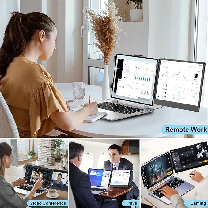 KEFEYA Laptop Screen Extender, 14" FHD 1080P IPS Laptop Monitor Extender Dual Screen, Portable Monitor for Laptops 13-17" with USB-C/HDMI Port, Plug n Play for Windows/Mac/Android/Switch/PS5