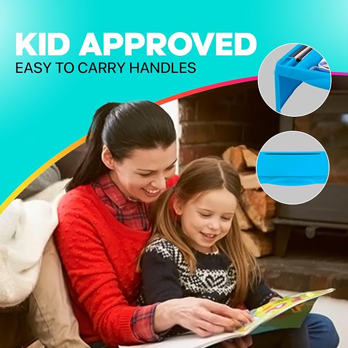 MAVOCRAFT Foldable Kids Lap Tray with Storage - Portable Lap Desk Kids & Adults - Kids Lap Desk for Breakfast in Bed, Serving Tray, Car Desk & Gaming (Blue)