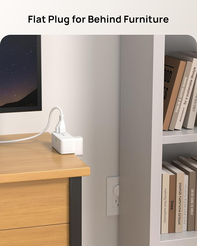 TROND Small Footprint Desk Clamp Power Strip USB C PD 20W, Flat Plug Extension Cord 5ft, 3 Sided 6 Outlets, 4 USB, 900J Surge Protection, Fit 2.16" Tabletop Edge, Home Office Desk Accessories, White