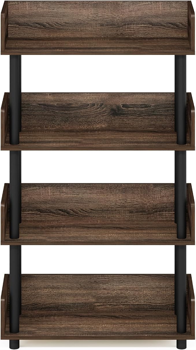 Furinno TURN-N-TUBE 4-Tier Display Shelf, Storage Shelves, Book Shelf, Open Shelves with Rounded Corner Top Edges, for Organization and Storage, Living Room, Home Office, Walnut