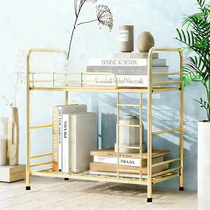 Desktop Shelf Organizer, 2 Tier k Organizer Storage Rack and Frees Up The Space of The Desk, Small Metal Bookshelf with Bunk Bed Design for Dormitory, Home, Office