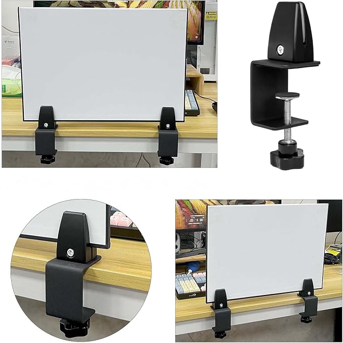 4-Pack Adjustable Aluminum Desk Clamps - Fits 1/8" to 51" Panels, Black Plexiglass/Privacy Screen Clips for Office Dividers & Sneeze Guards