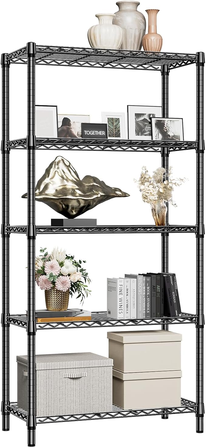 M MZG 1250 lbs 5 Tier Shelf Metal Storage Shelves Shelving Wire Rack Heavy Duty Closet Organizers for Garage Kitchen Bathroom Laundry Black 13.8" D x 35.4" W x 68.5" H