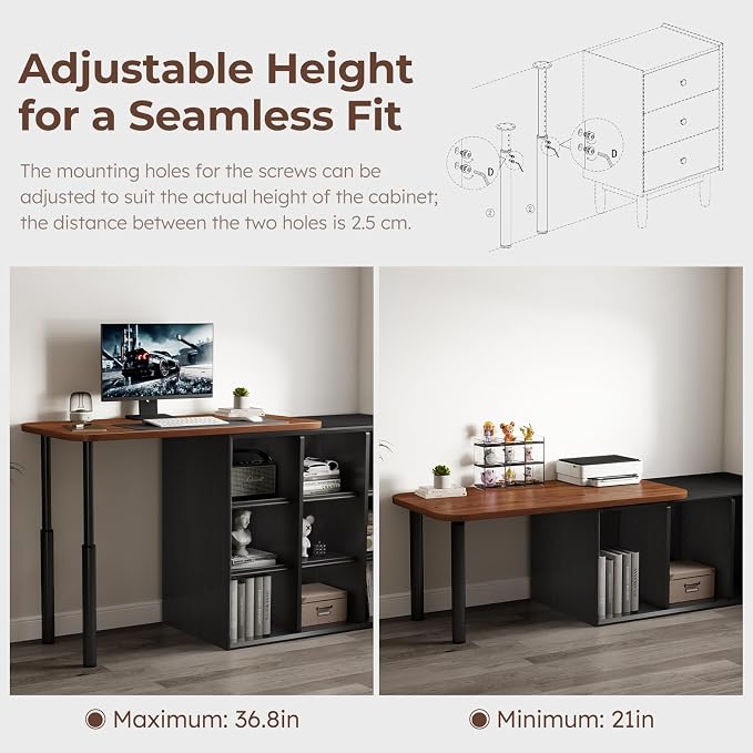 CycleCrew Large L-Shaped Desk Extension, 47.2" L Freestanding Desk Extender with Adjustable Height, Full-Size Tabletop Extension for Existing Desk, Space Saving Workstation Expansion for Home Office