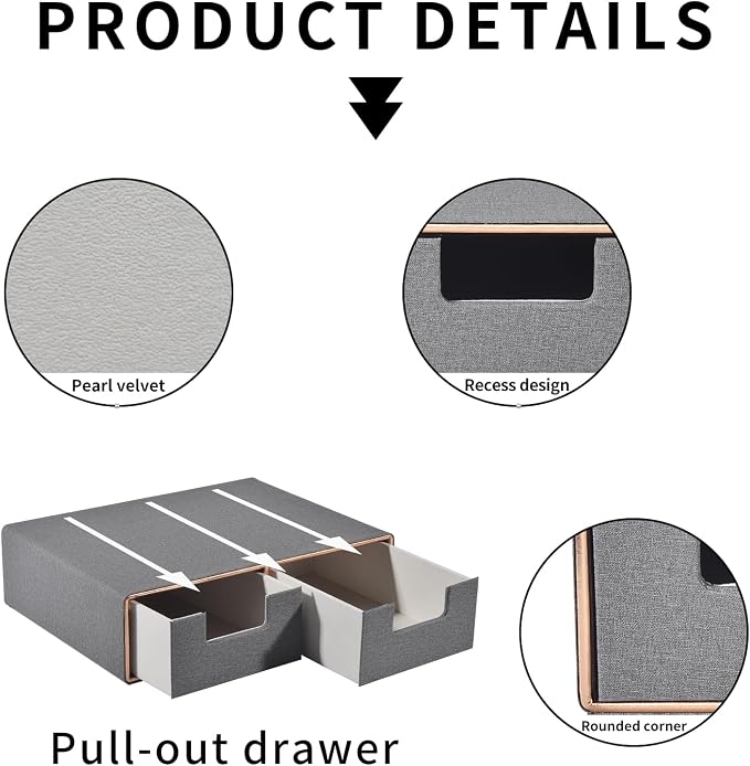 Pu Leather Stackable Desk Drawer Organizer,2-Drawers Desk Caddy for Office Bathroom Bedside Table Dressing Table,Grey