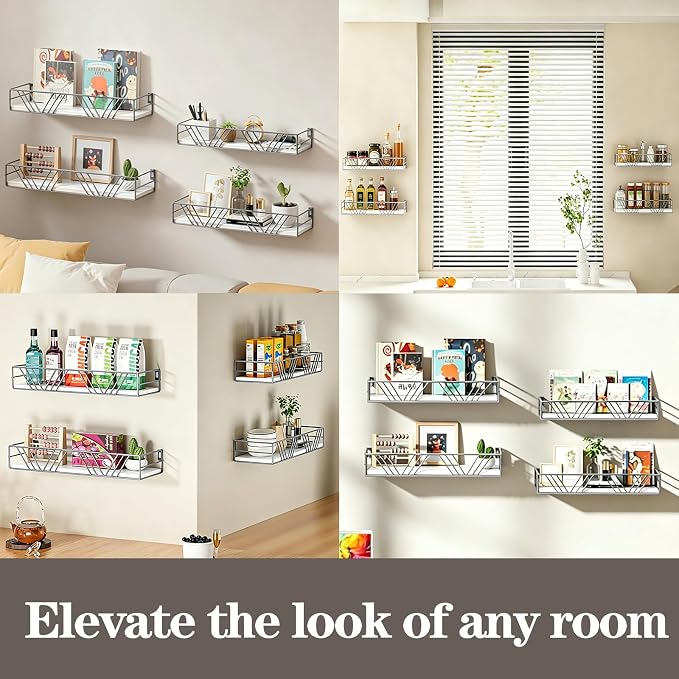 Amaoot Floating Shelves for Wall Set of 4, Different Sizes Mounted Wood Floating Shelf, Wall Shelves for Living Room, Bedroom, Bathroom, Kitchen, Farmhouse Decor, Office(Grey)