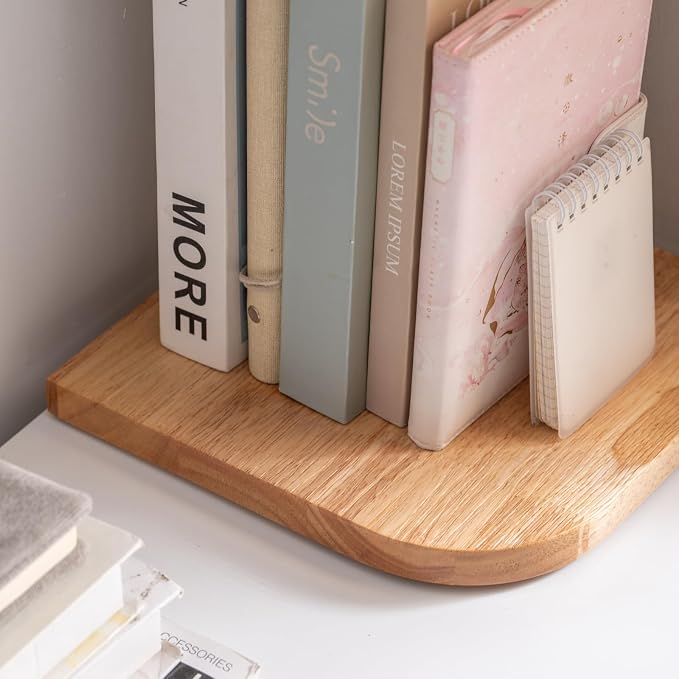 Corner Shelf Stand Desk Organizer,26.8" H Rubberwood Brown Rack for Small Spaces, Bedroom,Home Office,Kitchen,Bathroom (Natural, 3 Tier)