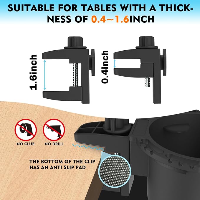 Desk Cup Holder with Headphone Hanger, Clip on Cup Holders for Desks with Spill-Proof Cup Design, Easy to Install, Enough to Hold 8-28OZ Coffee Cups, Water Bottles. (Green, Medium)