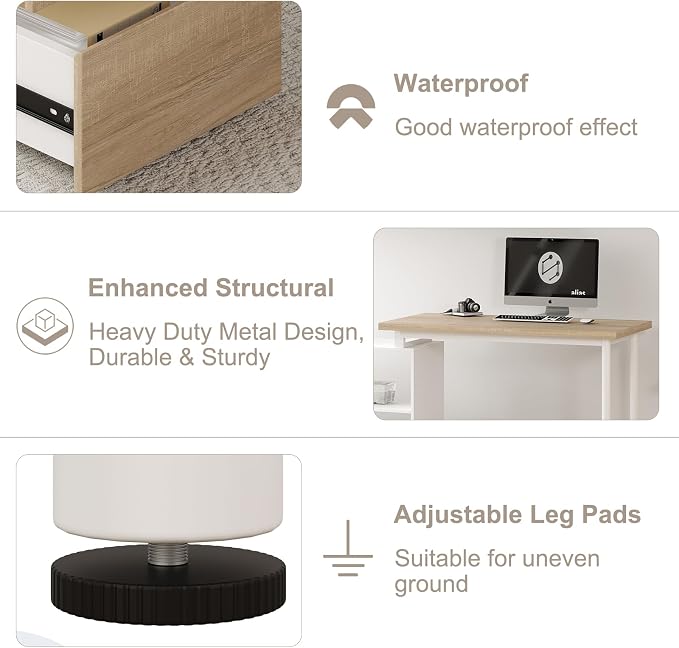 Mekminop L Shape Computer Desk with 3 Drawers and 2 Shelves, Home Office Desk Corner Small Desk with Storage Cabinet for Writing Study Executive – Walnut and White