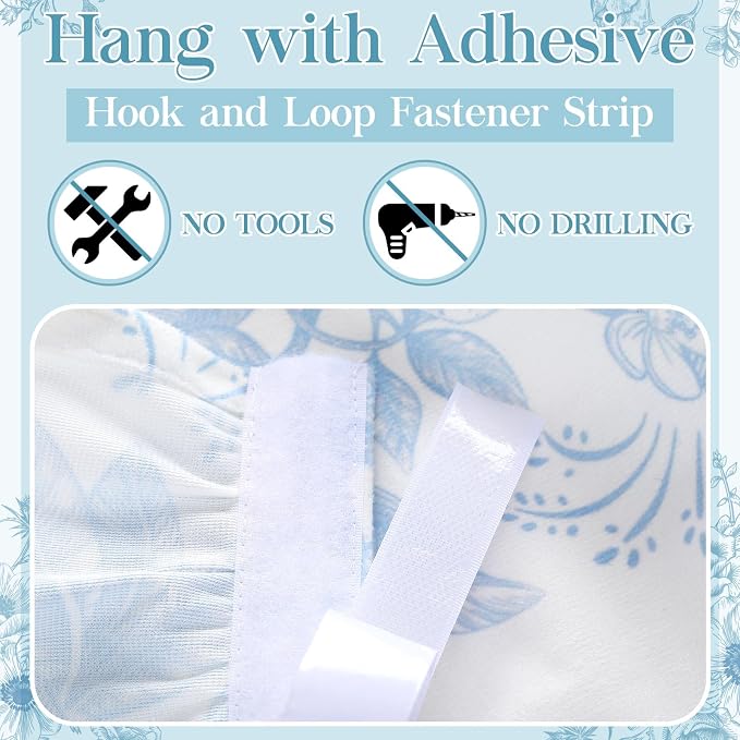 VitalCozy Cabinet Curtain 28" W x 51" L Sink Skirt for Bathroom Kitchen Blue Flower Floral Spring Short Curtain for Home Classroom Farmhouse Rustic Drape Under Desk Privacy Drape for Laundry Room