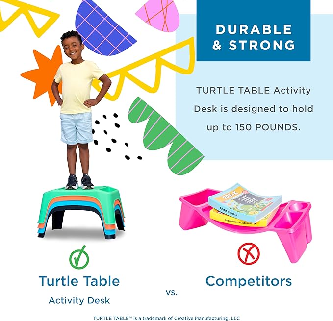 LapGear Turtle Table Kids Activity Lap Desk Tray with Storage Wells for Snacks, Play, Classroom and Sensory Toys - Purple - Style No. 20102