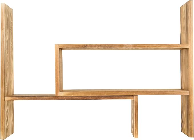 MyGift Adjustable Dark Brown Solid Wood Desktop Storage Organizer Display Shelf Book Rack, Home Office Desk Decor Bookshelf