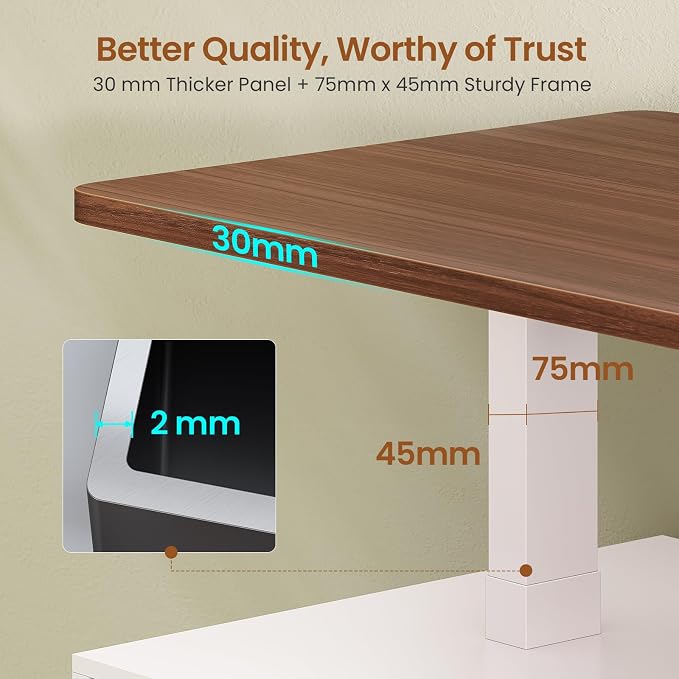 SEDETA Modern Electric Standing Desk, 63" Height Adjustable Computer Desk with 3 Drawers, Storage Shelves, Power Outlets, Wood Home Office Stand up Desk for Work, Study, Writing, White + Brown