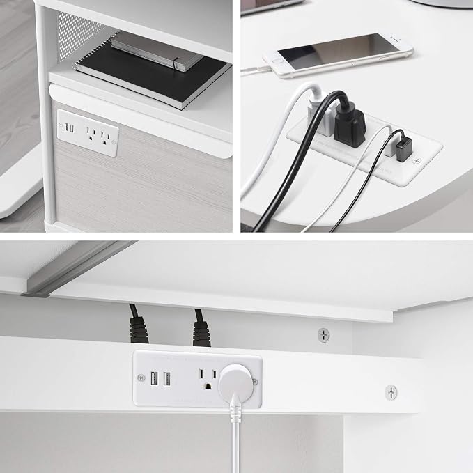 Recessed Power Strip with USB,Flat Plug Ultra Thin Extension Cord,Furniture Desktop Charging Station for Side Table,End Table,Flush-Mount Desk Outlet Power Grommet with 9.85ft Cord(White) (Pack of 4)