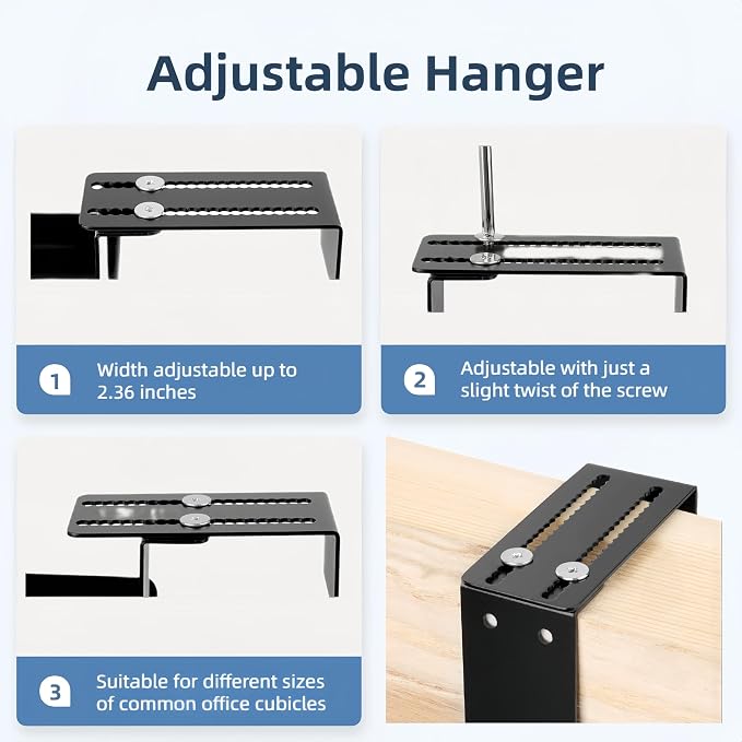 Office Cubicle Shelf Storage Organizer Accessories Height Adjustable Cubicle Corner Shelf with Hooks (Black, Double Layer)