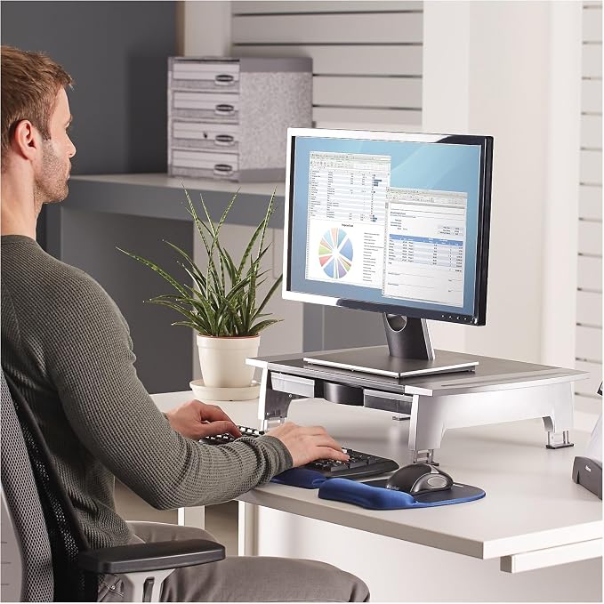 Fellowes 8031101 Monitor Riser,Adjustable,19-7/8-Inch x14-1/16-Inch x4-Inch -6-1/2-Inch,BK/SR