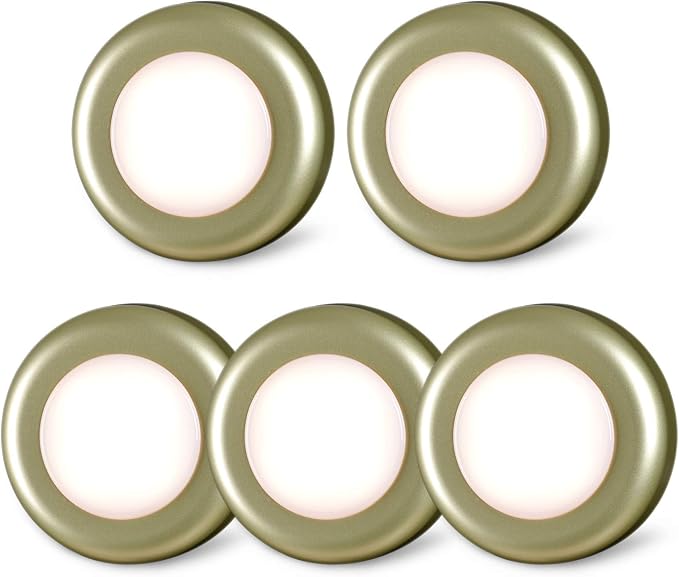 STAR-SPANGLED 5 Pack 2.8” Push Tap Lights, Stick on Touch Puck Lights AAA Battery Operated, LED Sticky Button Lamps for Classroom, Kitchen, Under Cabinet, Closet (Golden, Warm White)